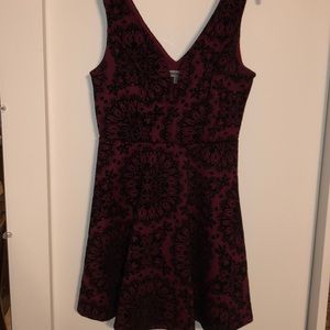 Red and Black Velvet Floral Dress